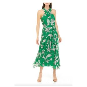 NWT Taylor Women's Sleeveless Crisscross Halter Neck Floral Dress Size 8